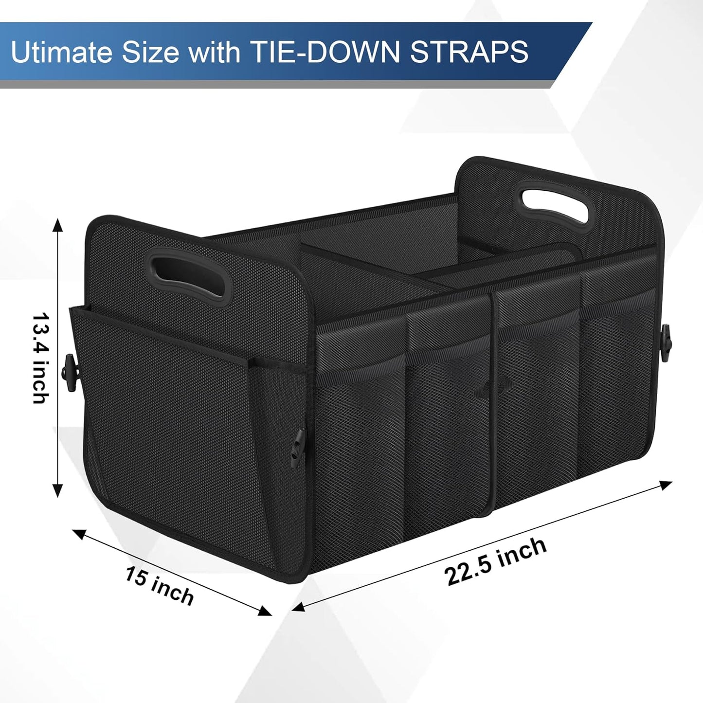 Car Trunk Organizer, Trunk Storage Organizer with 72L Large Capacity Waterproof Collapsible and 11 Pockets, Trunk Organizer for Suv/Jeep/Sedan, Large Size, Black